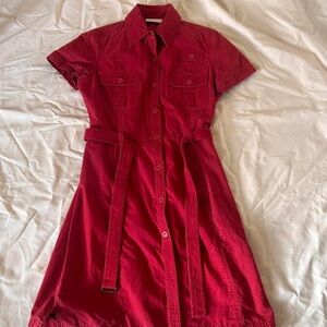 Liz Claiborne Red Shirtwaist Belted Midi Dress